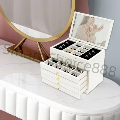 Boîte à bijoux blanche à 6 niveaux avec miroir