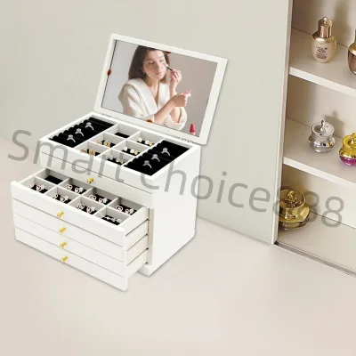 Boîte à bijoux blanche à 6 niveaux avec miroir – image 3