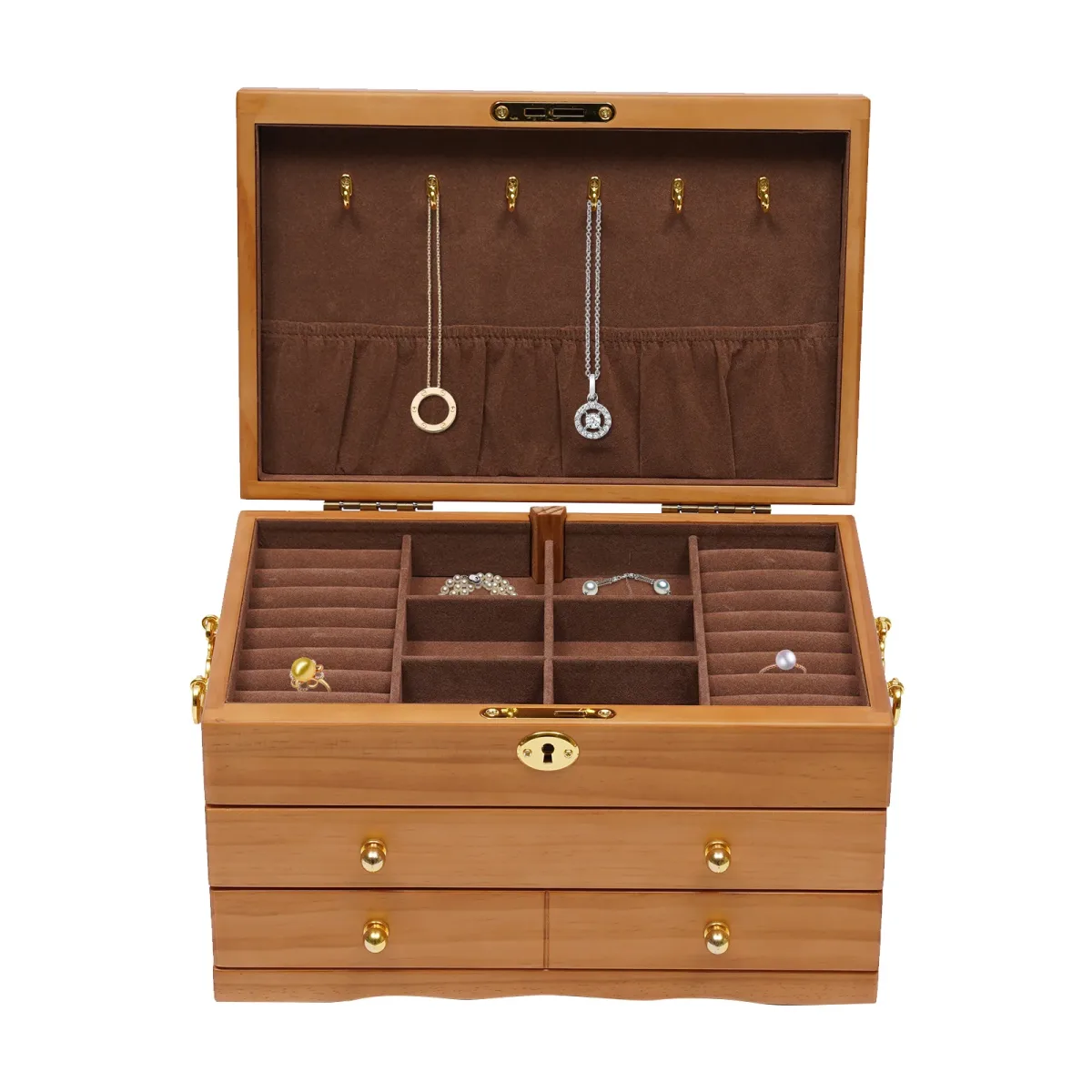Boîte à bijoux en bois à 3 niveaux, style vintage