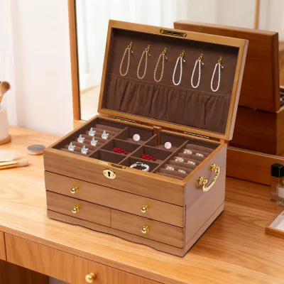Boîte à bijoux en bois à 3 niveaux, style vintage – image 3