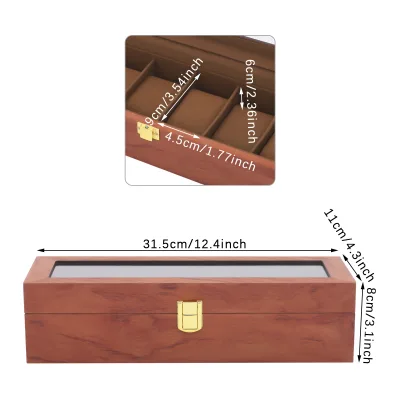Boîte de rangement 6 montres marron à couvercle vitré – image 2