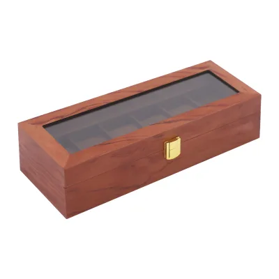Boîte de rangement 6 montres marron à couvercle vitré – image 3