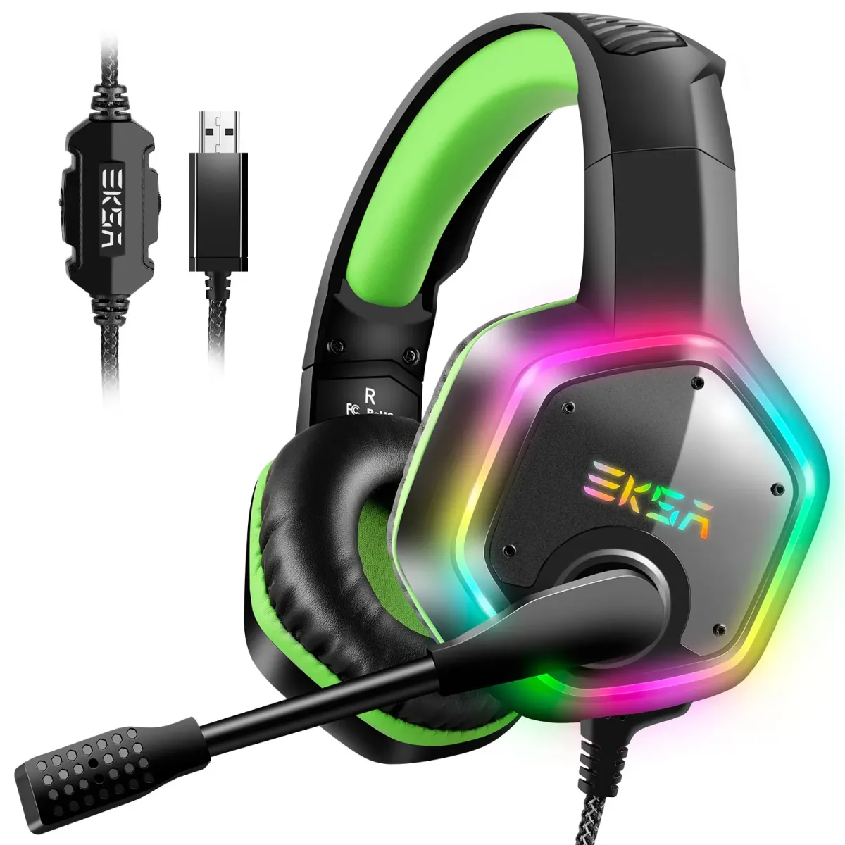 Casque de jeu filaire USB avec micro rabattable