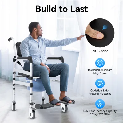 Chaise de douche pliante à roulettes, hauteur réglable – image 2