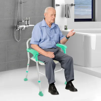 Chaise de douche pliante bleue, hauteur réglable – image 2