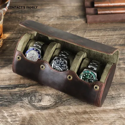 Étui de voyage ovale en cuir véritable, 3 montres