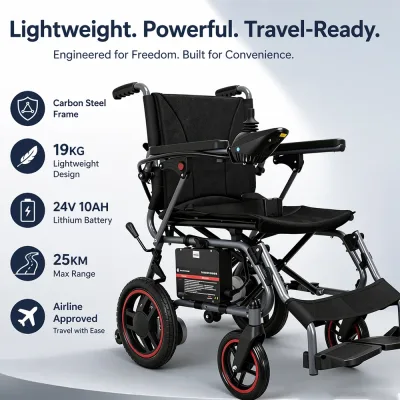 Fauteuil roulant électrique pliable, cadre en acier – image 3