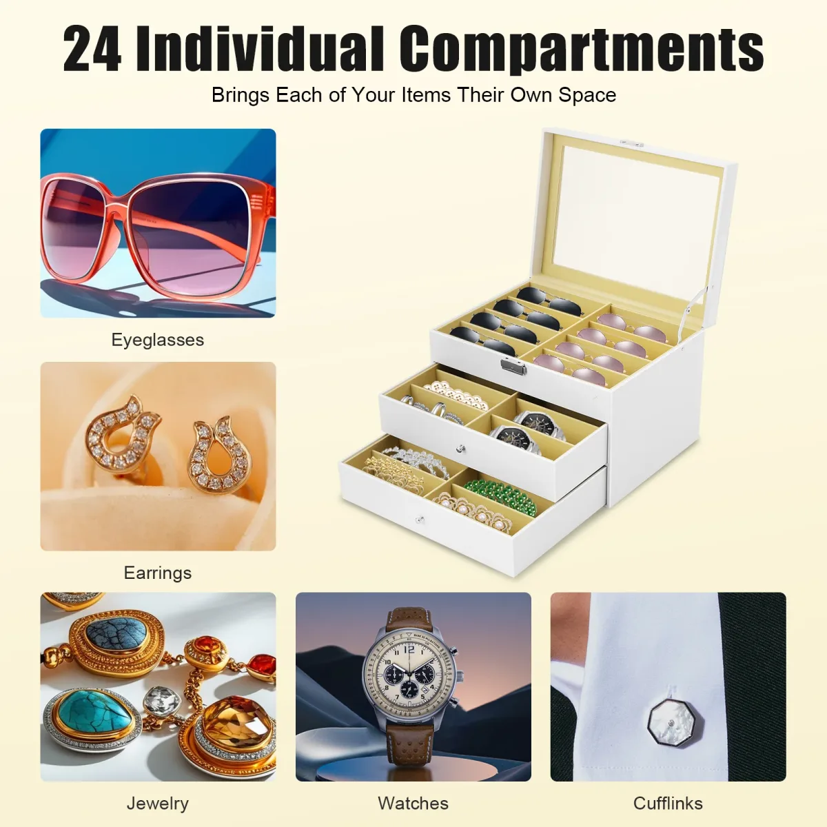 Présentoir à lunettes 3 niveaux, 24 compartiments
