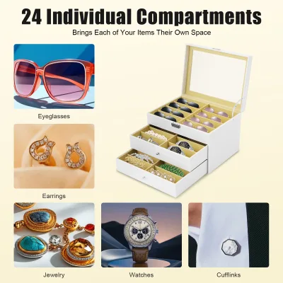 Présentoir à lunettes 3 niveaux, 24 compartiments